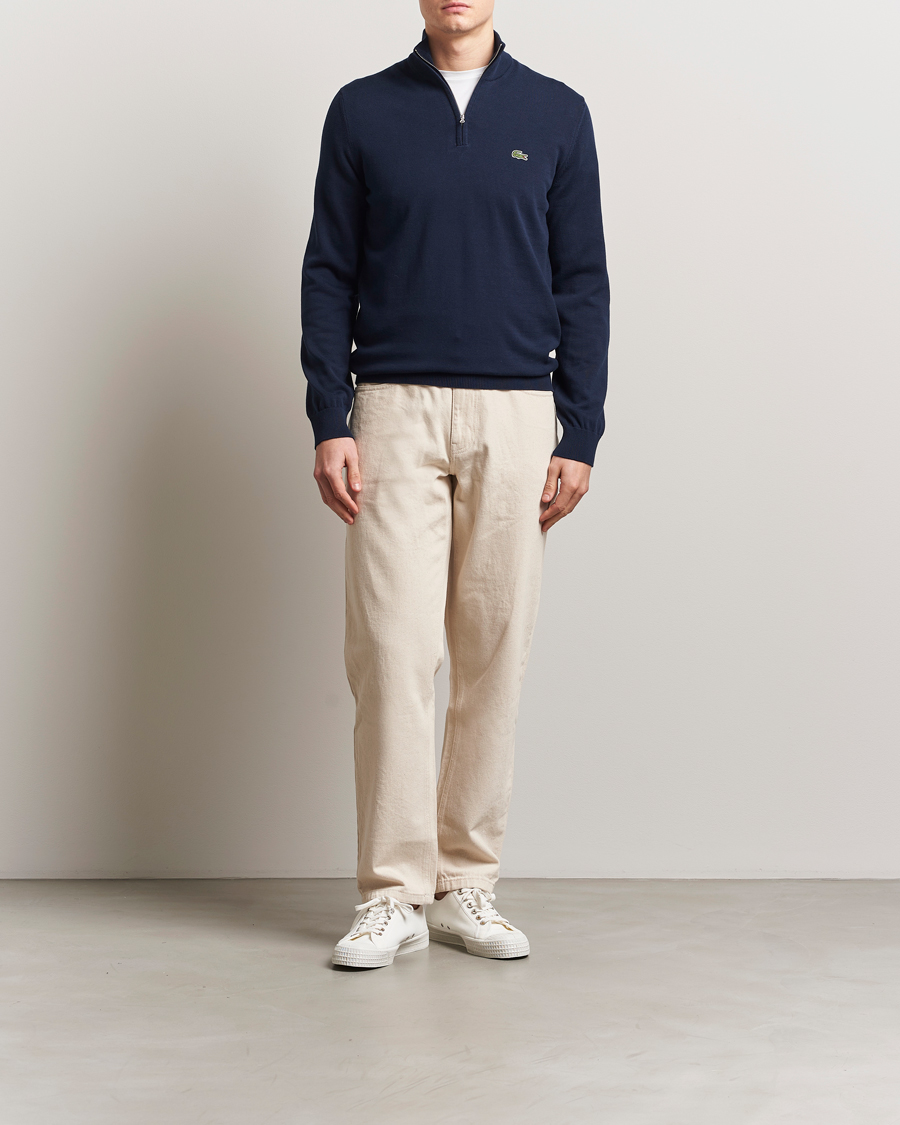 Men | Sweaters & Knitwear | Lacoste | Cotton Knitted Half Zip Navy