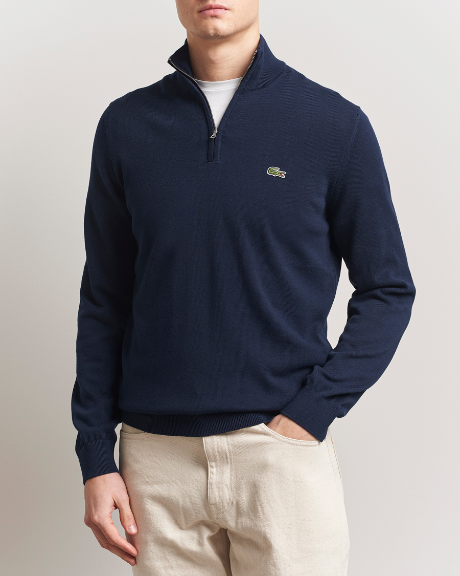 Men | Sweaters & Knitwear | Lacoste | Cotton Knitted Half Zip Navy