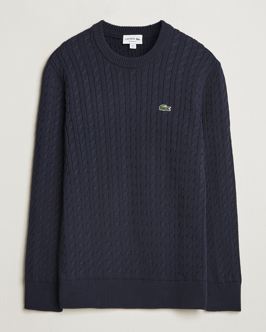 Men | Sweaters & Knitwear | Lacoste | Cotton Cable Sweater Navy Blue
