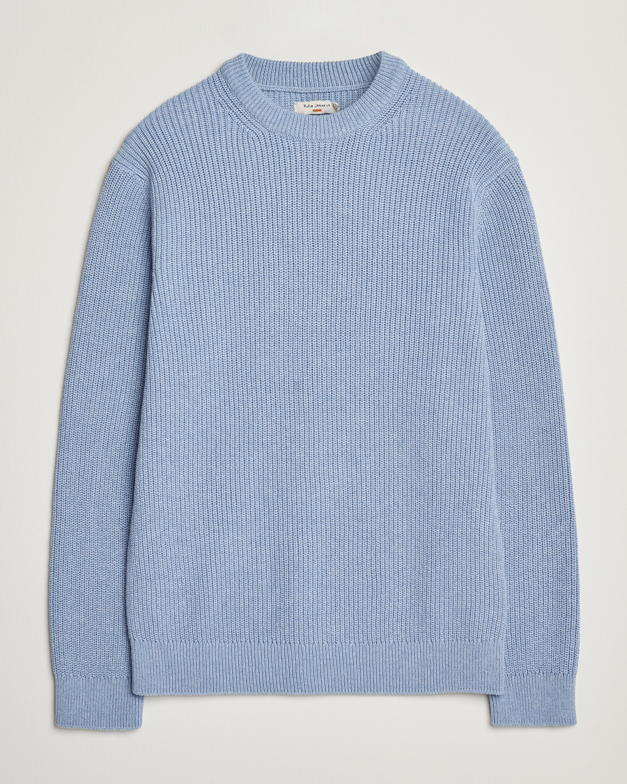Men | Sweaters & Knitwear | Nudie Jeans | Augusti Rib Cotton Sweater Blue Melange