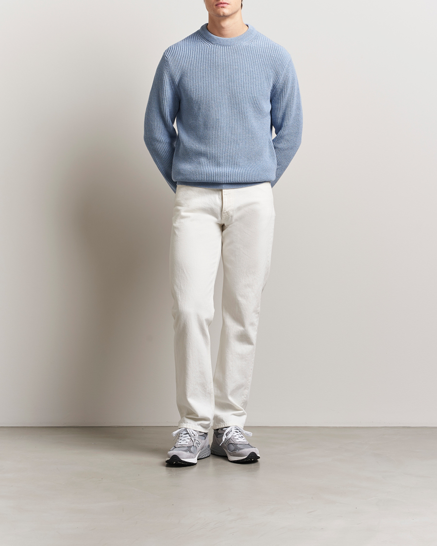 Men | Sweaters & Knitwear | Nudie Jeans | Augusti Rib Cotton Sweater Blue Melange