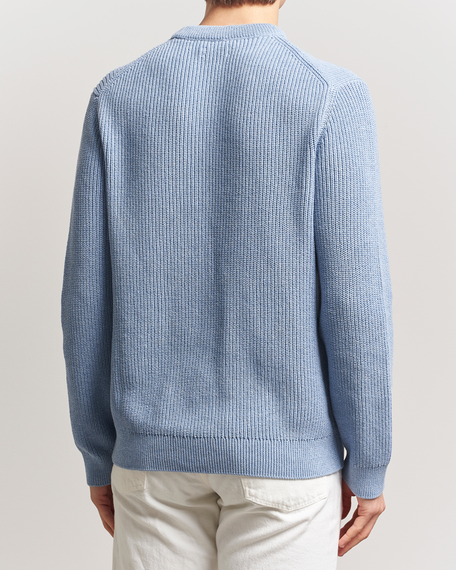 Men | Sweaters & Knitwear | Nudie Jeans | Augusti Rib Cotton Sweater Blue Melange