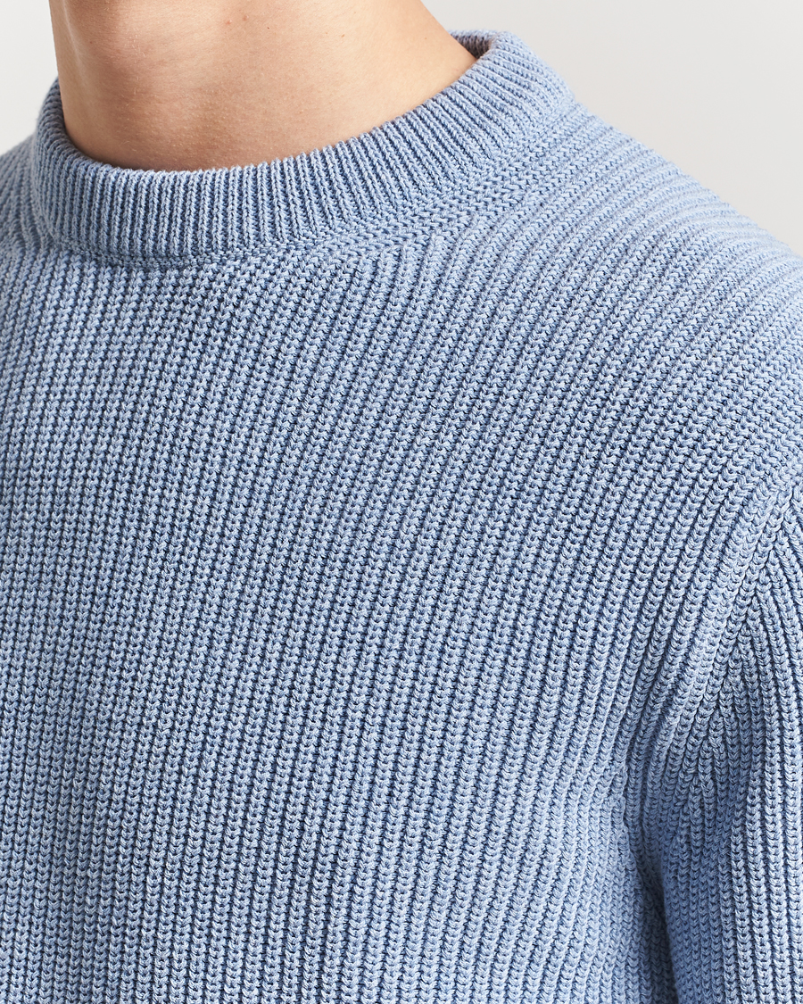 Men | Sweaters & Knitwear | Nudie Jeans | Augusti Rib Cotton Sweater Blue Melange