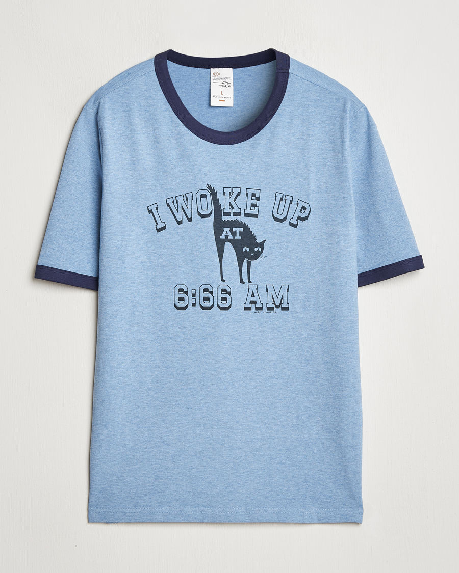 Men | T-Shirts | Nudie Jeans | Ricky Printed Ringer T-Shirt Blue Melange