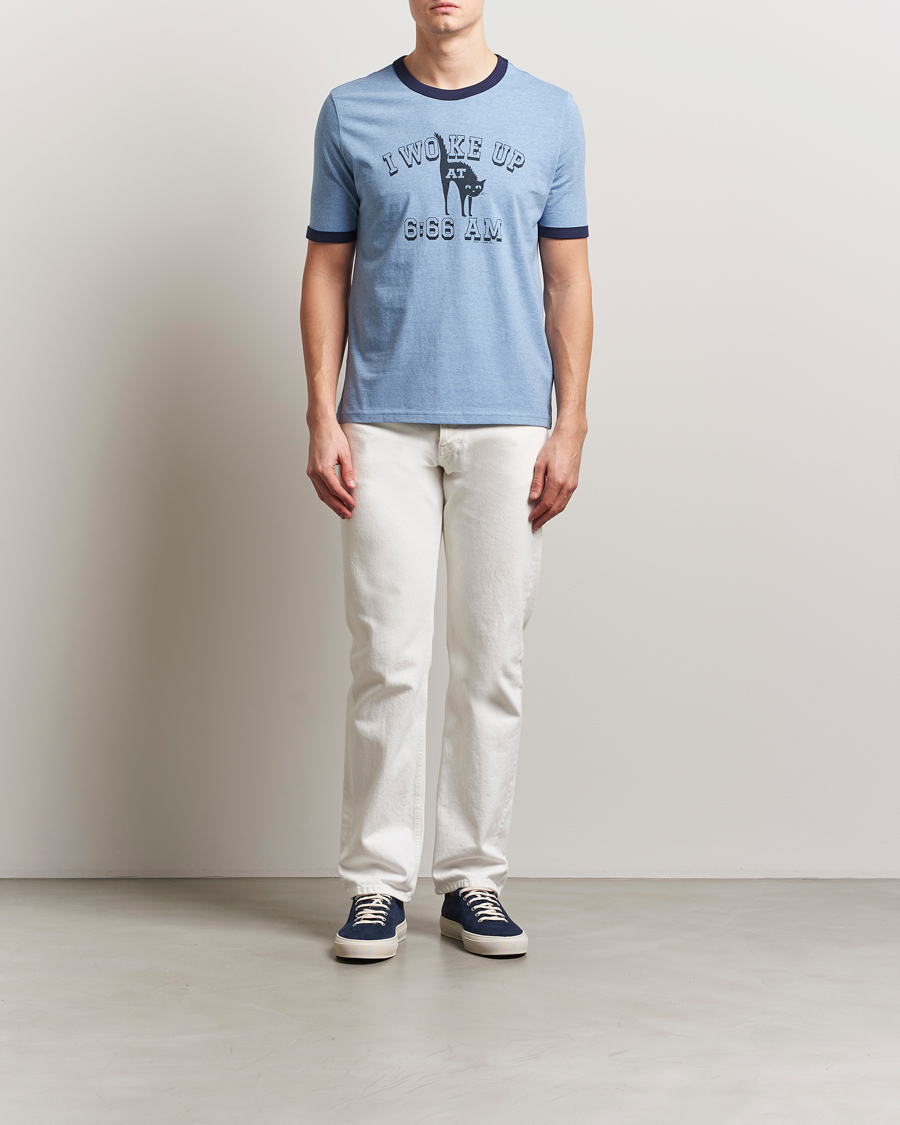 Men | T-Shirts | Nudie Jeans | Ricky Printed Ringer T-Shirt Blue Melange