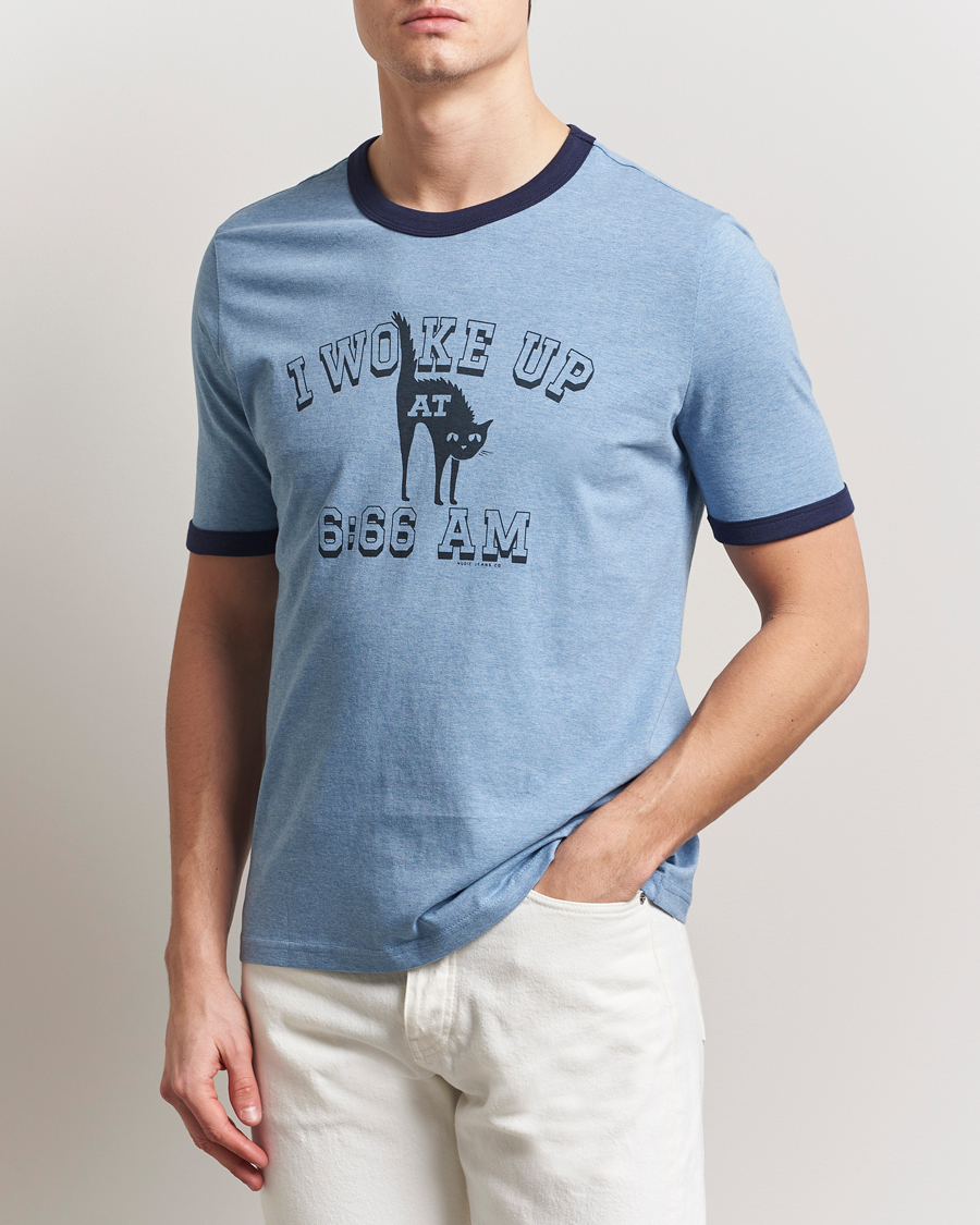 Men | T-Shirts | Nudie Jeans | Ricky Printed Ringer T-Shirt Blue Melange