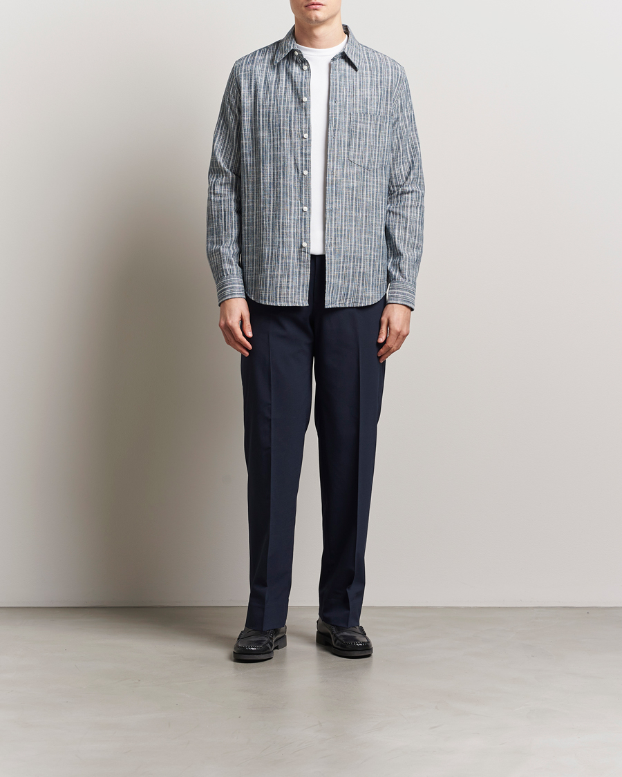 Men | Shirts | Samsøe Samsøe | Liam Cotton/Linen Striped Shirt Orion Blue