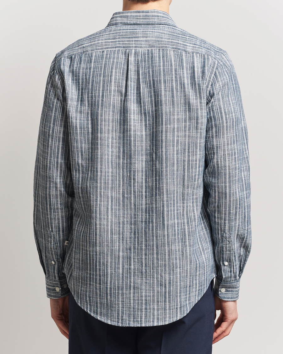 Men | Shirts | Samsøe Samsøe | Liam Cotton/Linen Striped Shirt Orion Blue