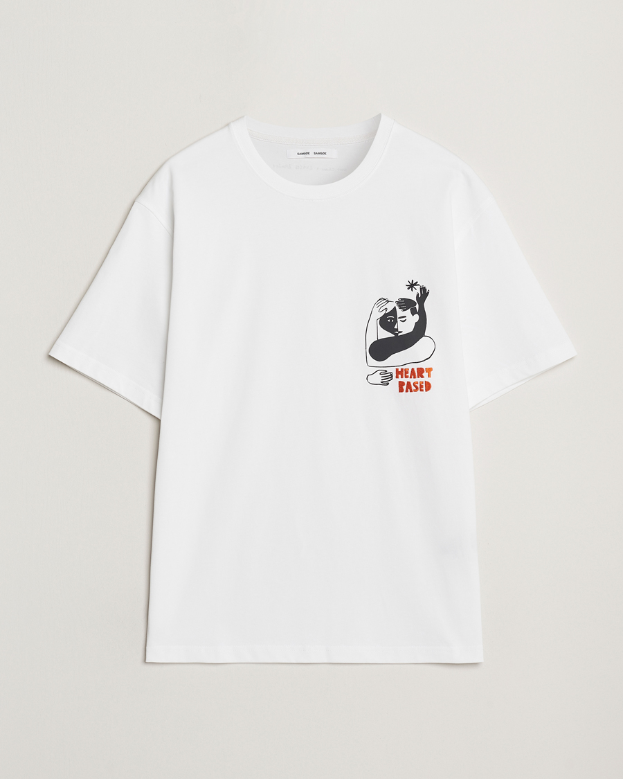Men | T-Shirts | Samsøe Samsøe | Heart Printed Crew Neck T-Shirt White