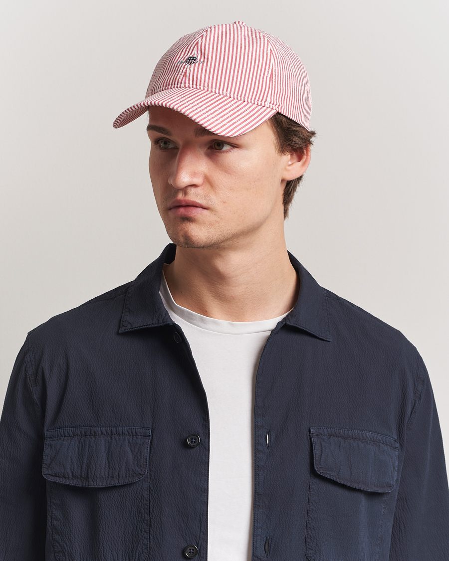 Men | Hats & Caps | GANT | Striped Seersucker Cap Ruby Red