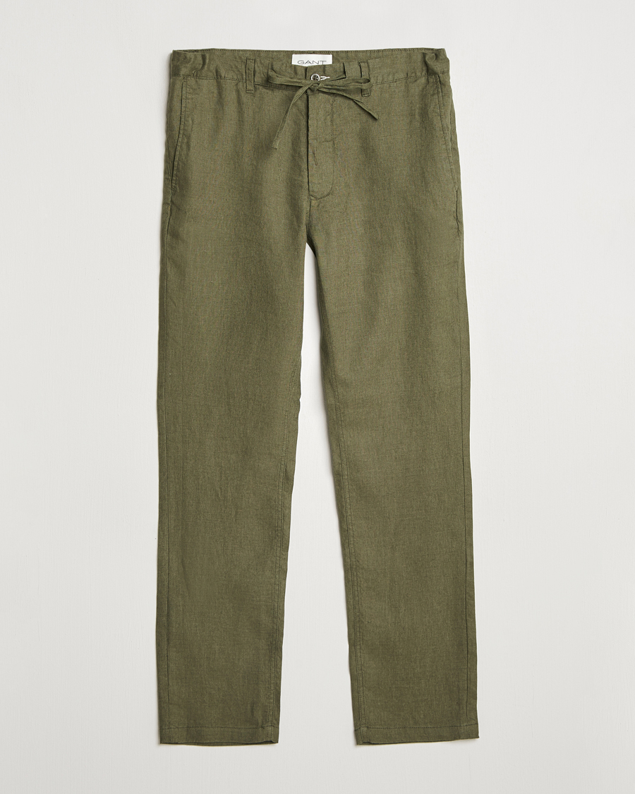 Men | Trousers | Gant | Relaxed Linen Drawstring Pants Juniper Green