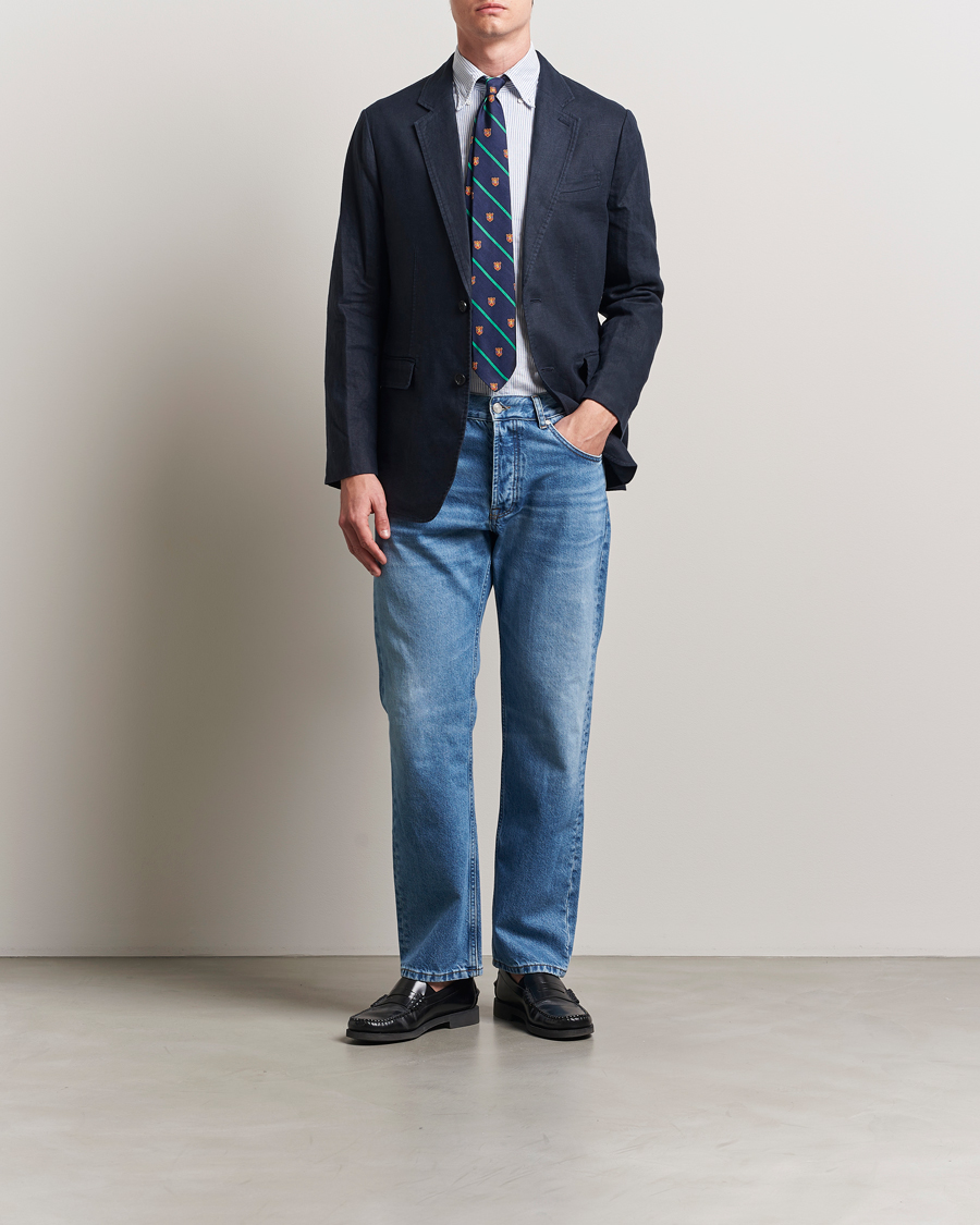 Men | Blazers | GANT | Slim Fit Garment Dyed Linen Blazer Evening Blue