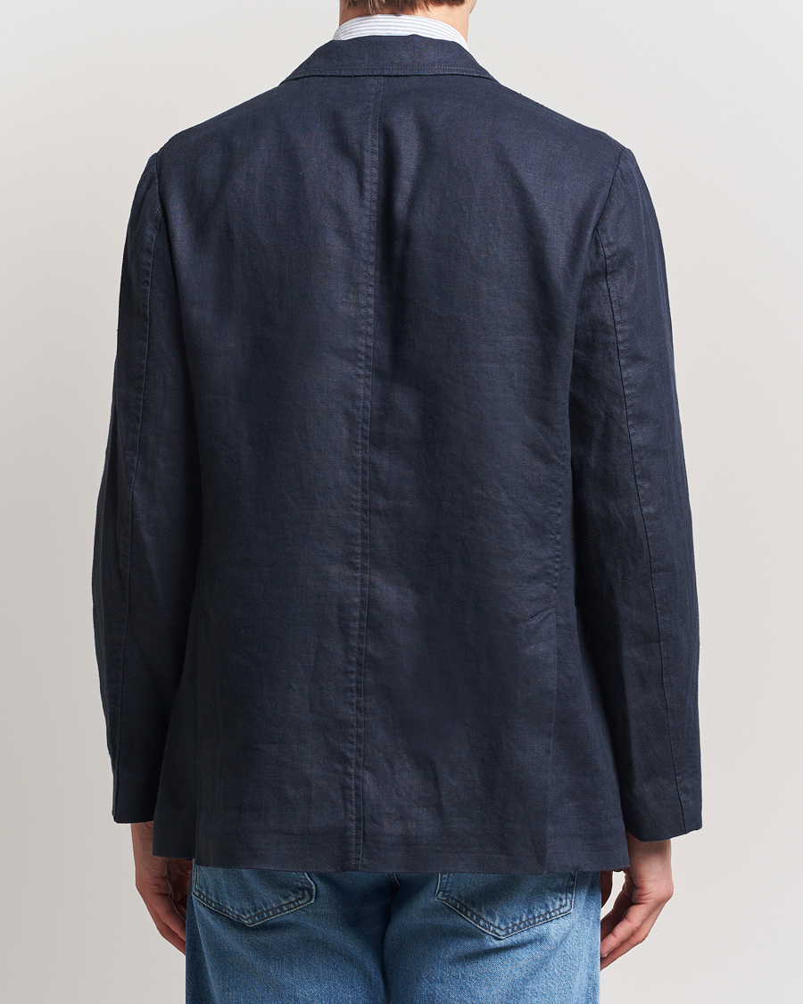 Men | Blazers | GANT | Slim Fit Garment Dyed Linen Blazer Evening Blue