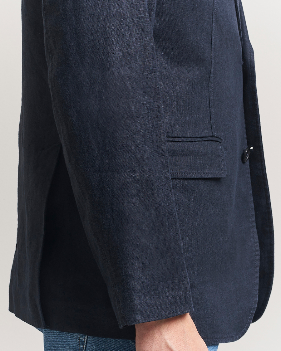 Men | Blazers | GANT | Slim Fit Garment Dyed Linen Blazer Evening Blue