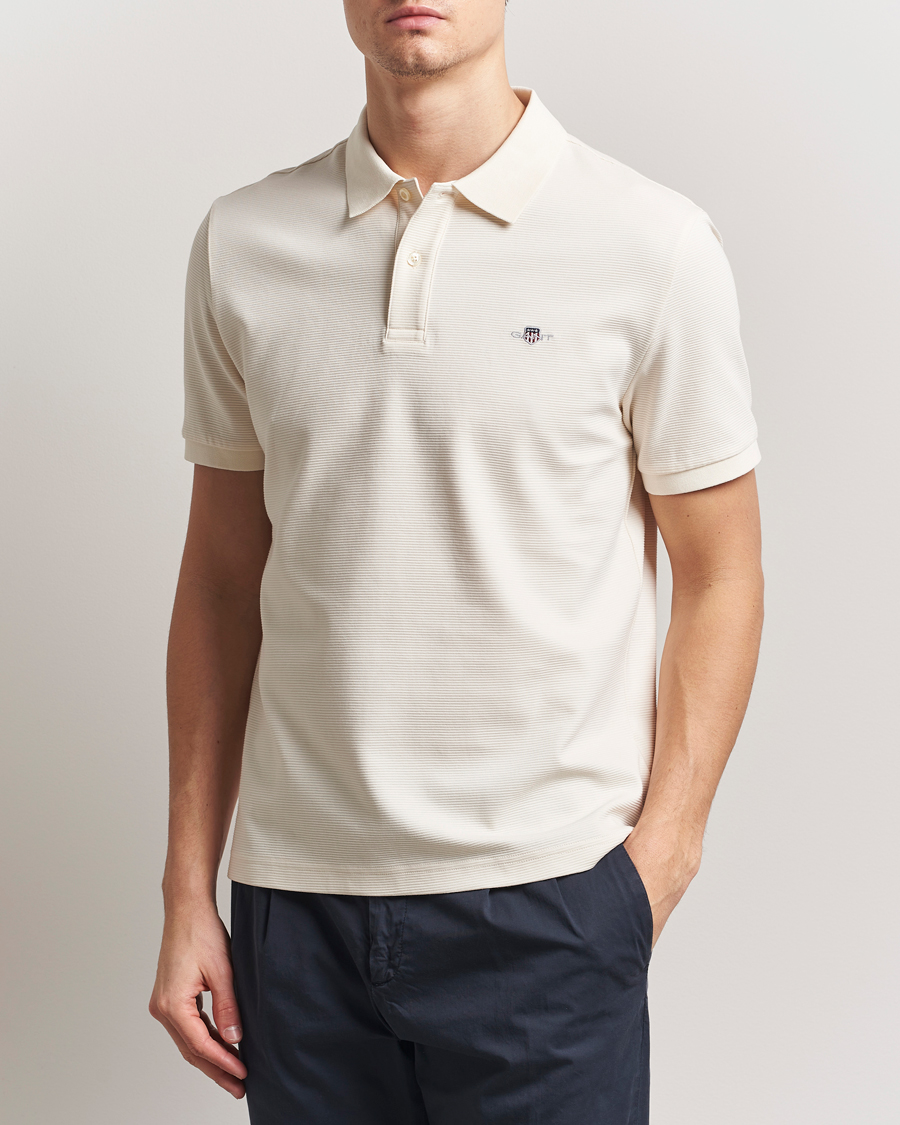 Men | Polo Shirts | GANT | Textured Polo Cream