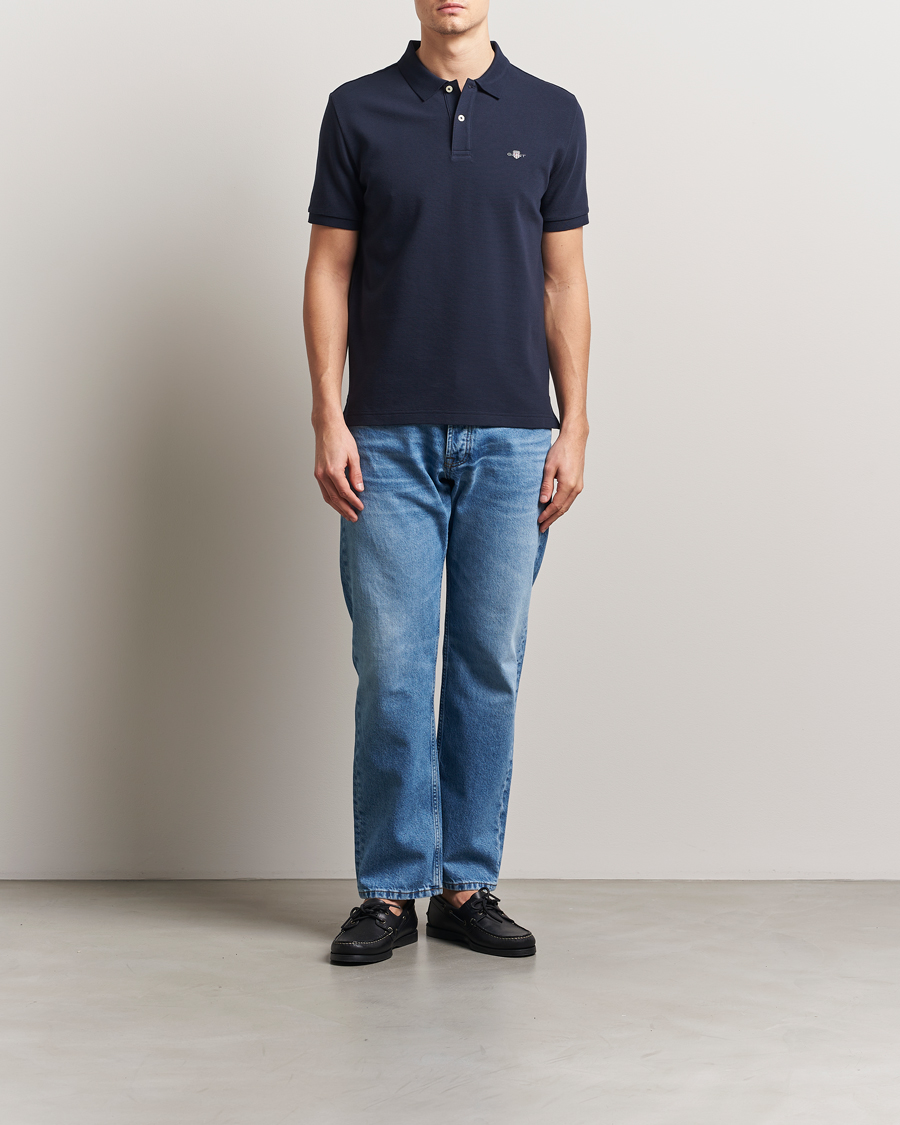 Men | Polo Shirts | GANT | Textured Polo Evening Blue