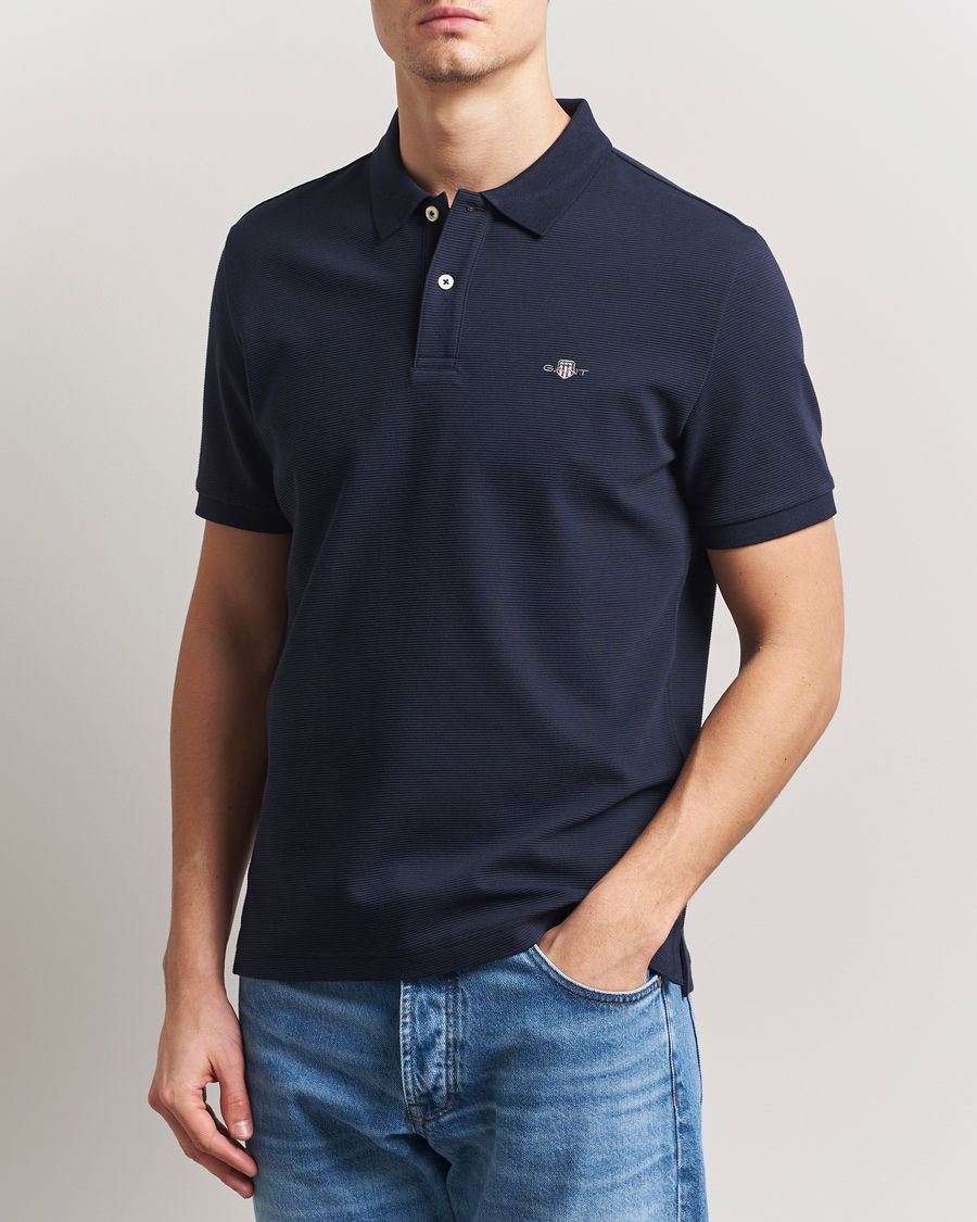 Men | Polo Shirts | GANT | Textured Polo Evening Blue