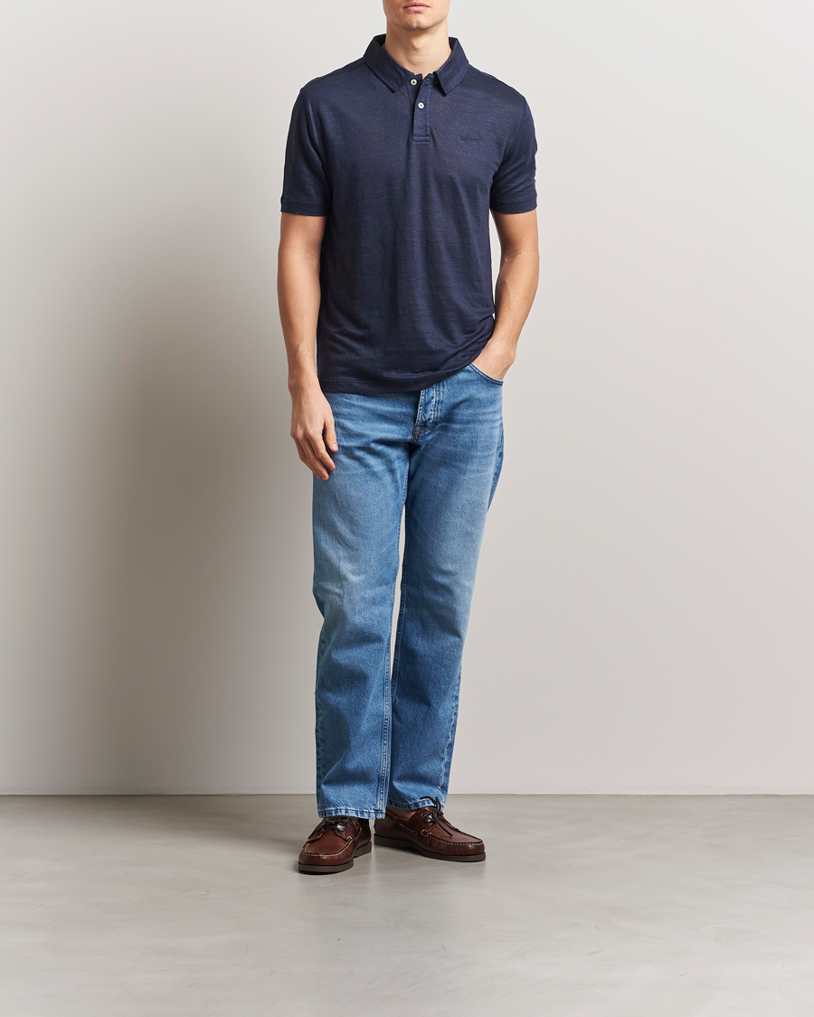 Men | Polo Shirts | GANT | Linen Polo Evening Blue