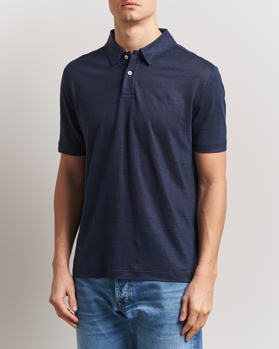 Men | Polo Shirts | GANT | Linen Polo Evening Blue