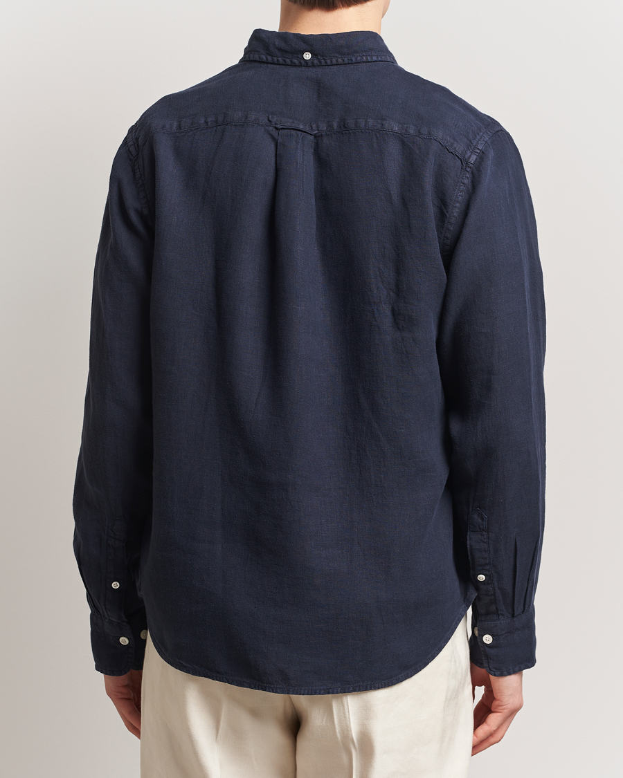 Men | Shirts | GANT | Regular Fit Garment Dyed Linen Shirt Evening Blue