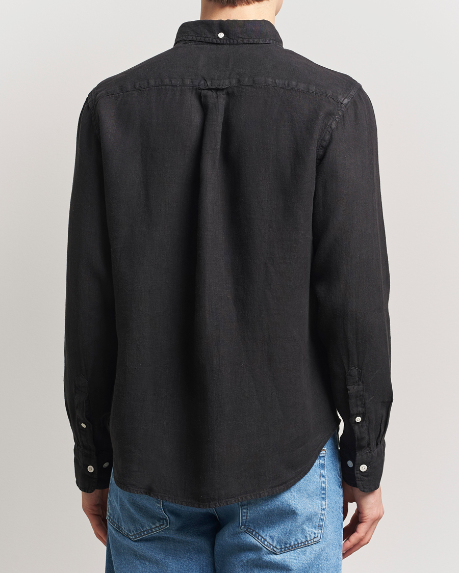 Men | Shirts | GANT | Regular Fit Garment Dyed Linen Shirt Black