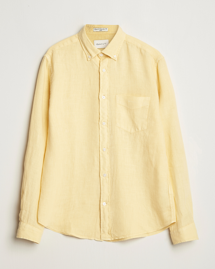 Men | Shirts | GANT | Regular Fit Garment Dyed Linen Shirt Dusty Yellow