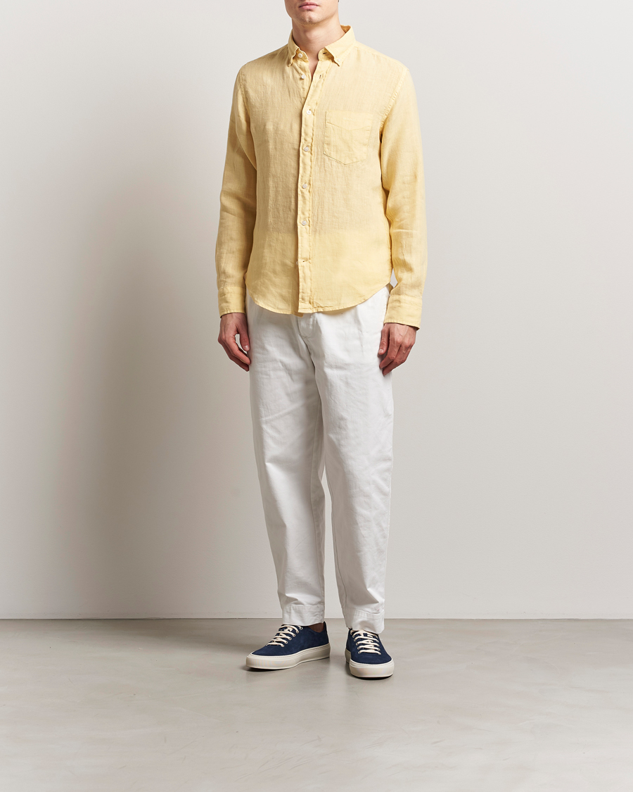 Men | Shirts | GANT | Regular Fit Garment Dyed Linen Shirt Dusty Yellow