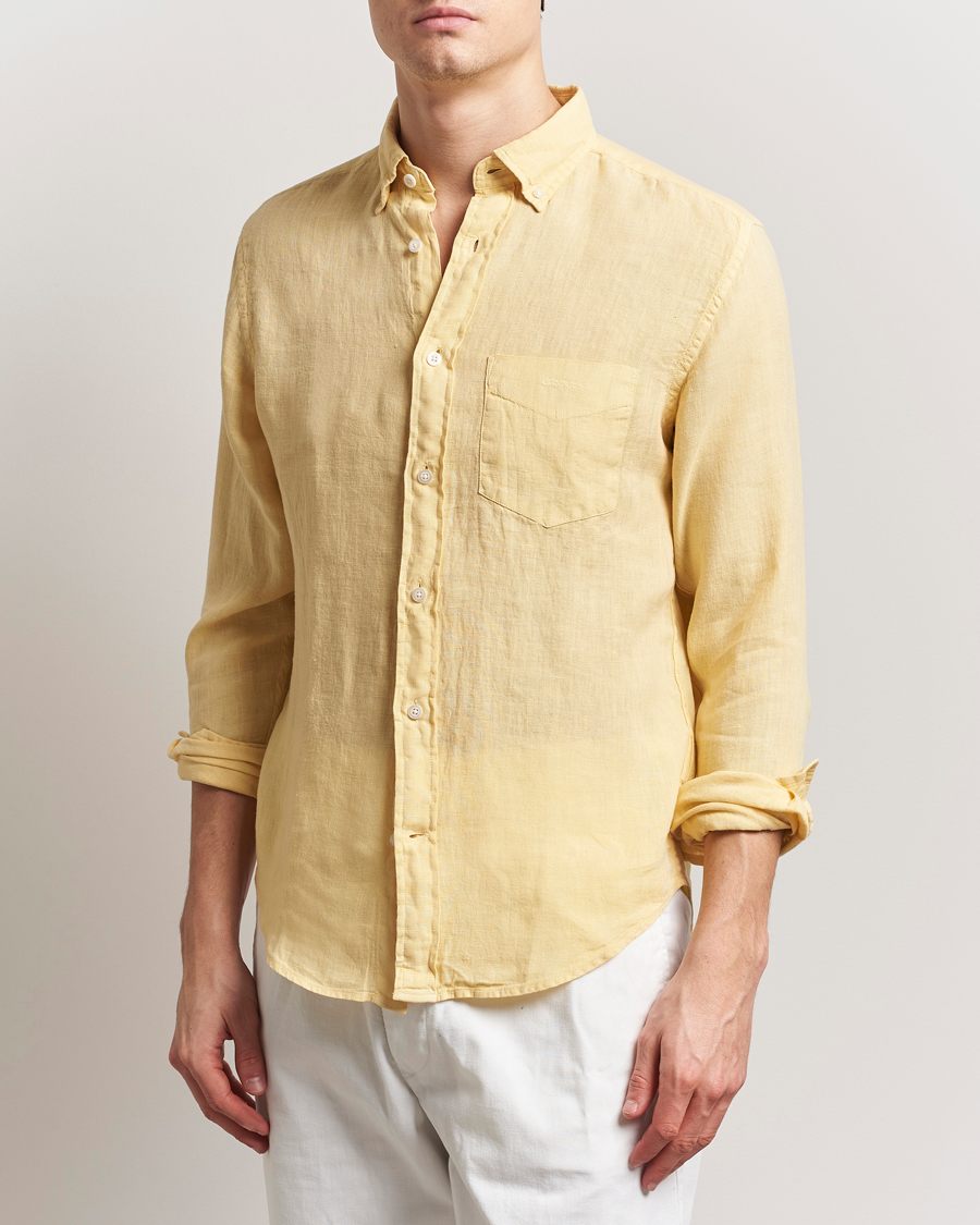 Men | Shirts | GANT | Regular Fit Garment Dyed Linen Shirt Dusty Yellow