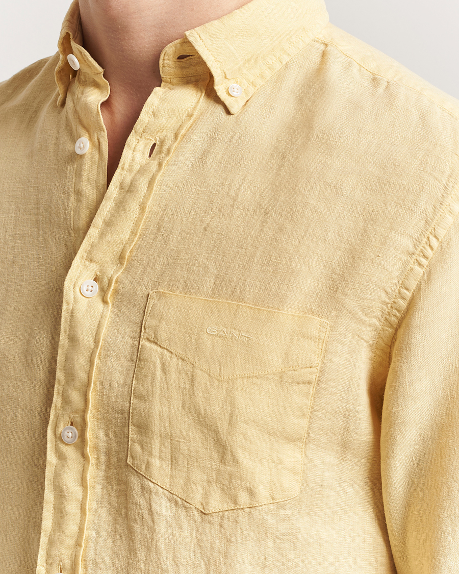 Men | Shirts | GANT | Regular Fit Garment Dyed Linen Shirt Dusty Yellow