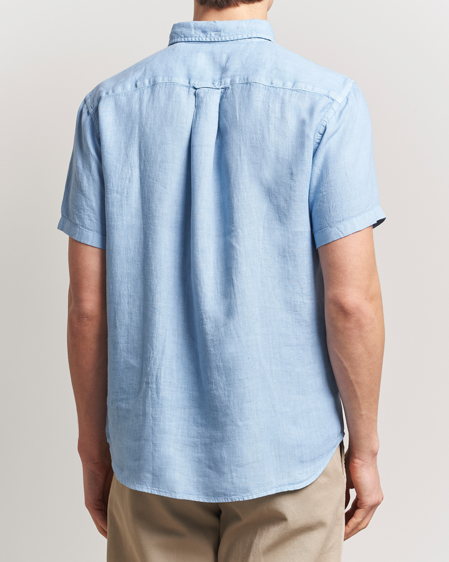Men | Shirts | Gant | Regular Fit Garment Dyed Short Sleeve Linen Shirt Capri Blue