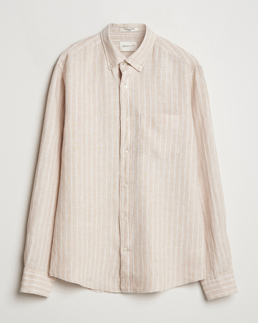 Men | Shirts | GANT | Regular Fit Linen Striped Shirt Dry Sand