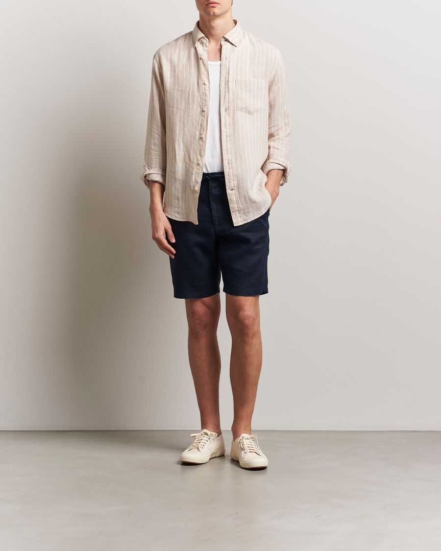 Men | Shirts | GANT | Regular Fit Linen Striped Shirt Dry Sand