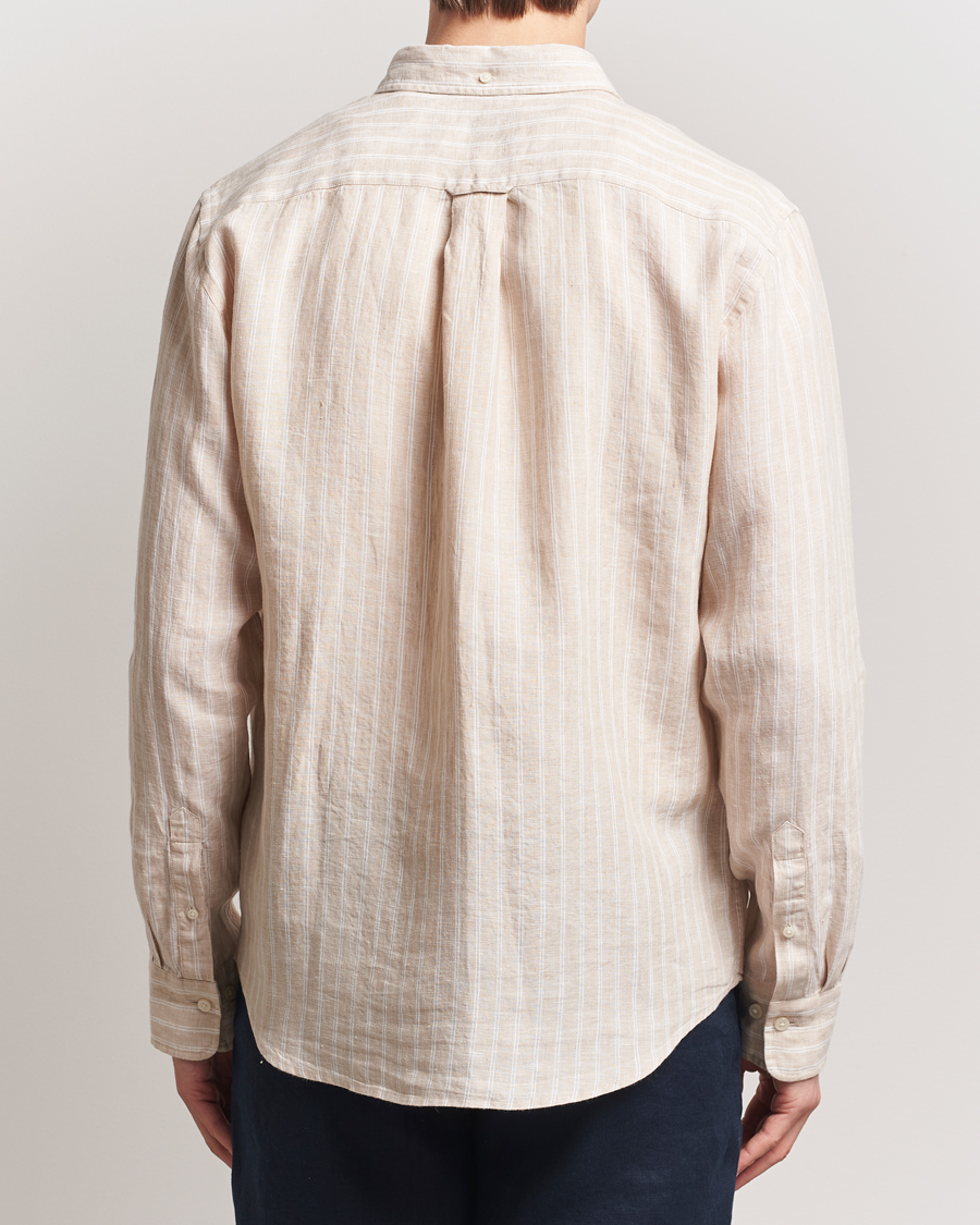 Men | Shirts | GANT | Regular Fit Linen Striped Shirt Dry Sand