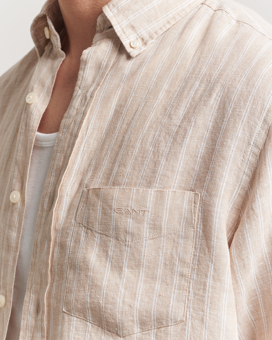 Men | Shirts | GANT | Regular Fit Linen Striped Shirt Dry Sand