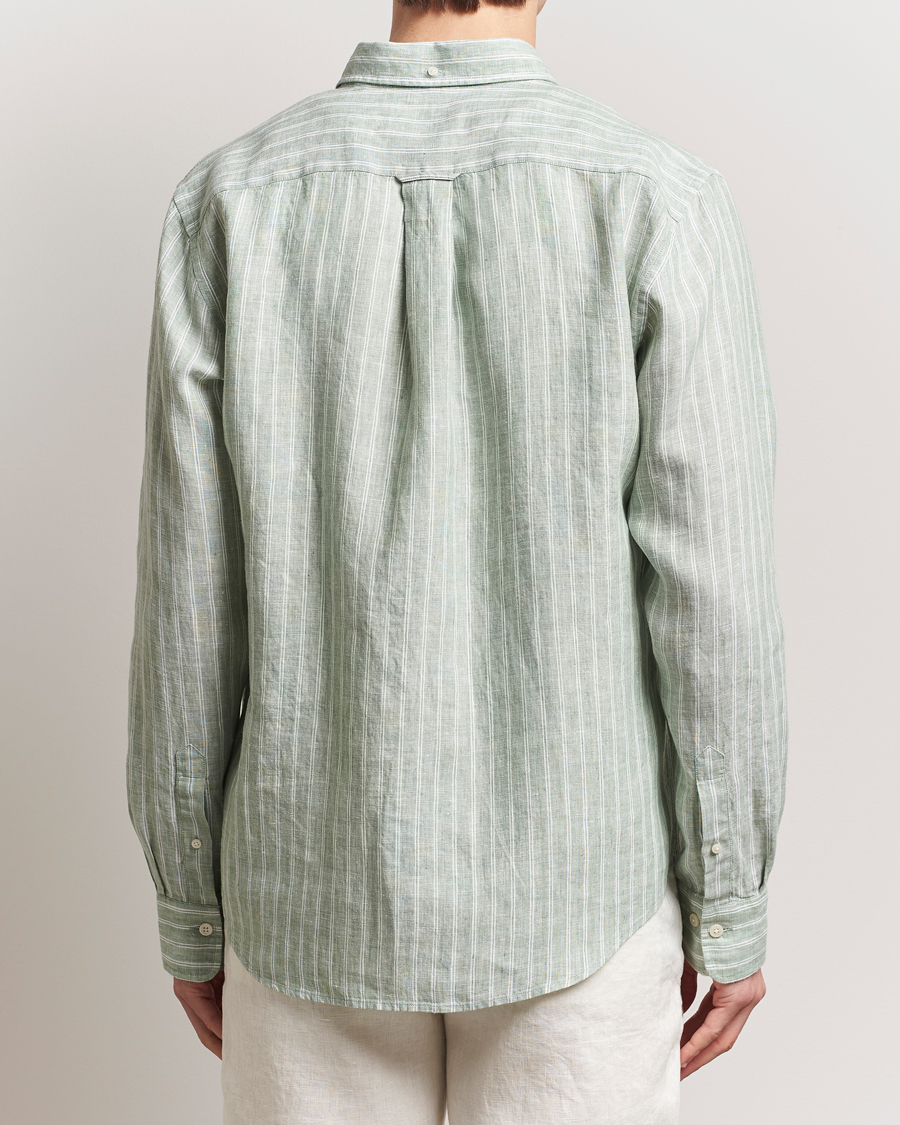 Men | Shirts | GANT | Regular Fit Linen Striped Shirt Kalamata Green