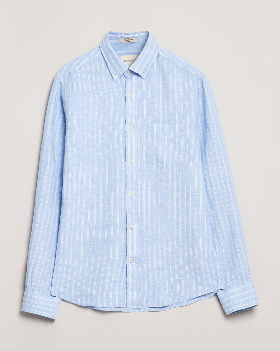Men | Shirts | GANT | Regular Fit Linen Striped Shirt Capri Blue