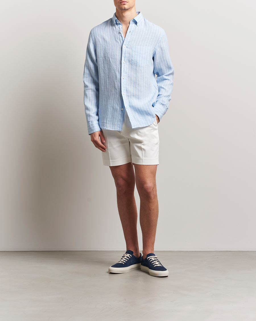 Men | Shirts | GANT | Regular Fit Linen Striped Shirt Capri Blue