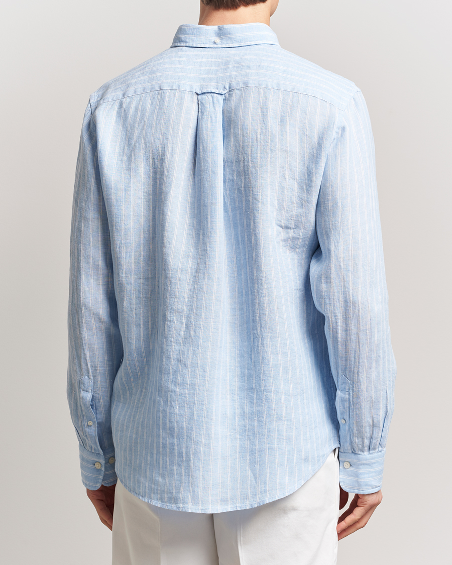 Men | Shirts | GANT | Regular Fit Linen Striped Shirt Capri Blue