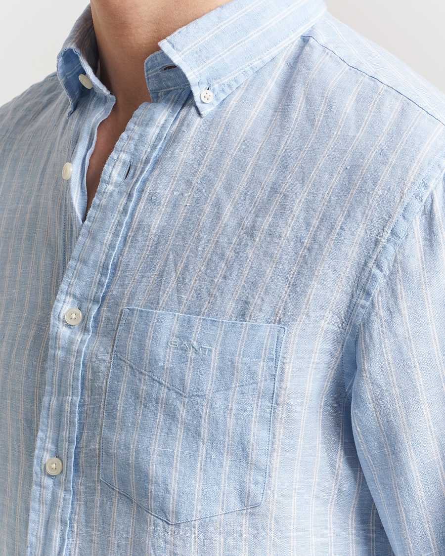 Men | Shirts | GANT | Regular Fit Linen Striped Shirt Capri Blue