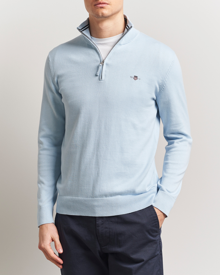 Men | Sweaters & Knitwear | GANT | Classic Cotton Half Zip Fresh Blue