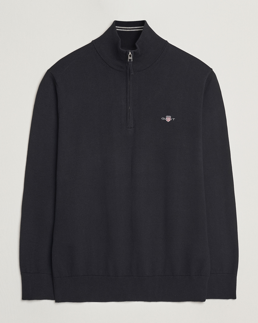 Men | Sweaters & Knitwear | GANT | Classic Cotton Half Zip Black