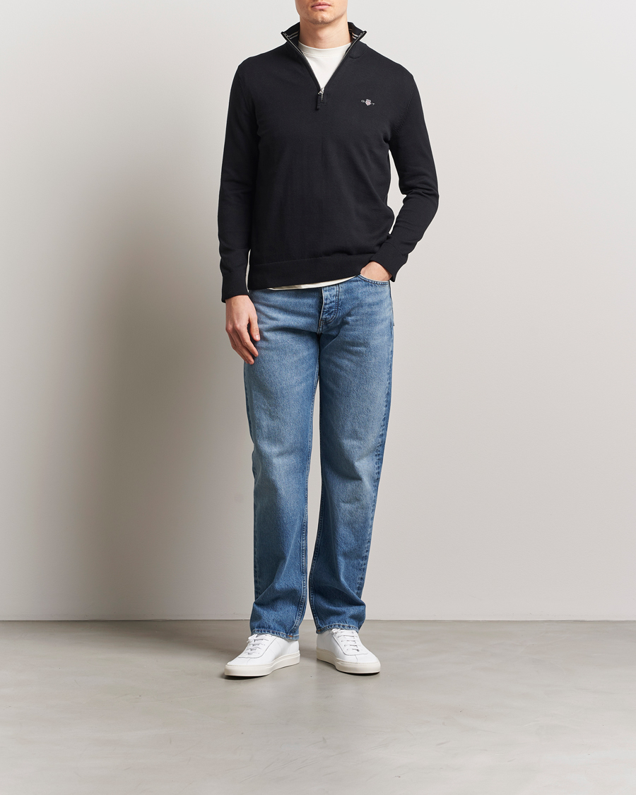 Men | Sweaters & Knitwear | GANT | Classic Cotton Half Zip Black