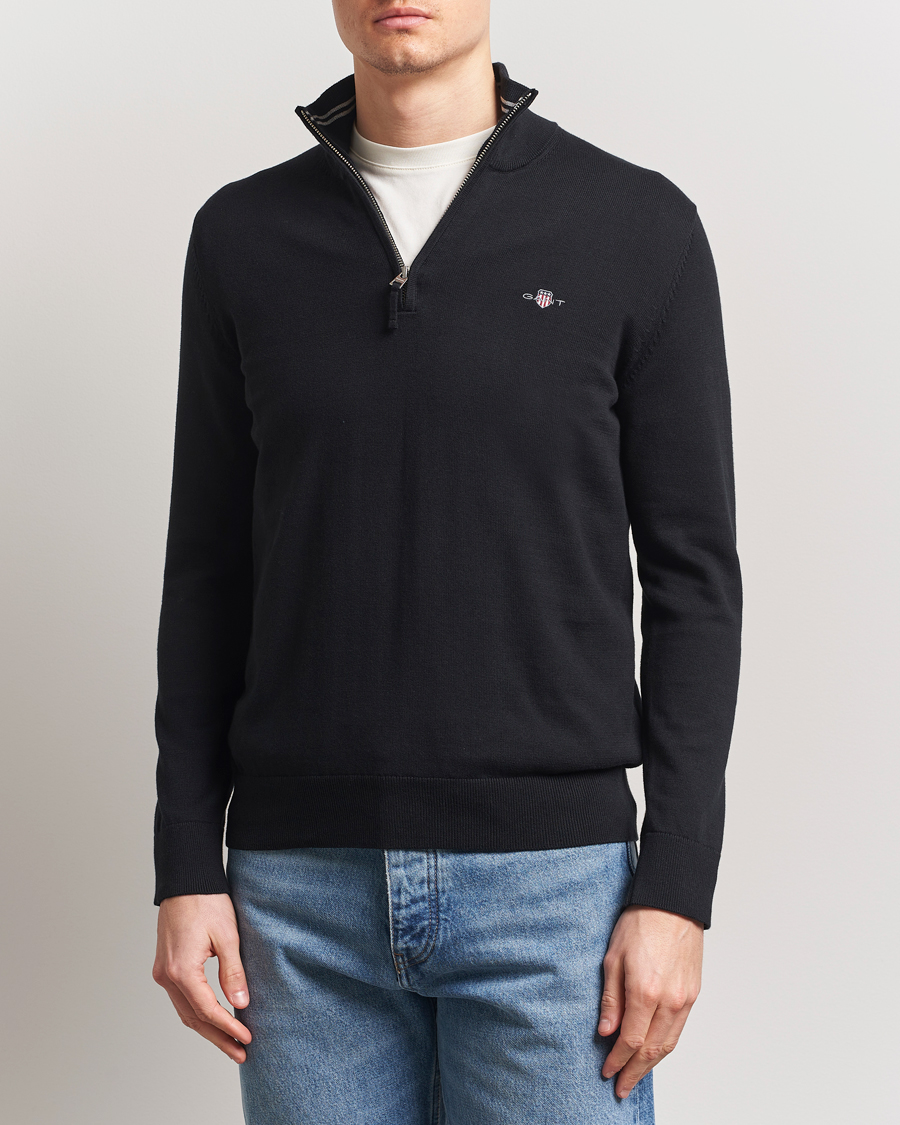 Men | Sweaters & Knitwear | GANT | Classic Cotton Half Zip Black