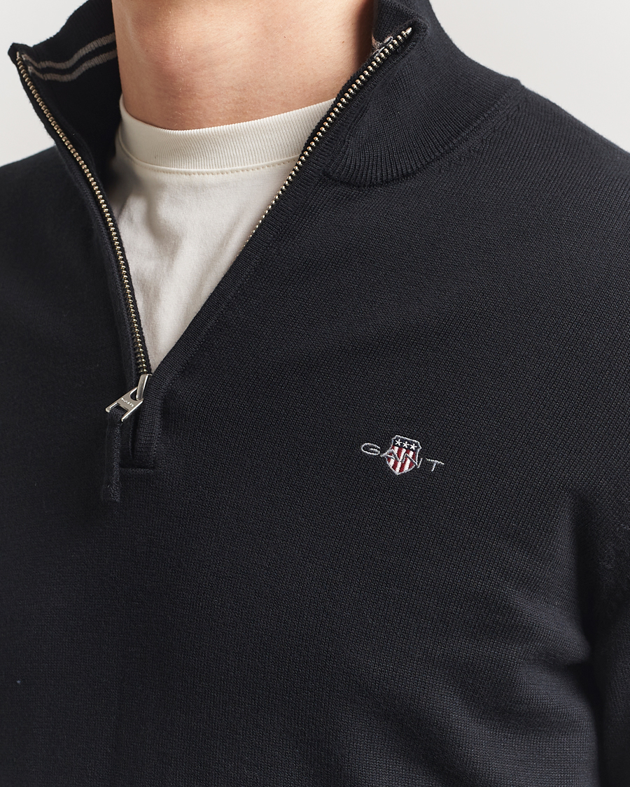 Men | Sweaters & Knitwear | GANT | Classic Cotton Half Zip Black