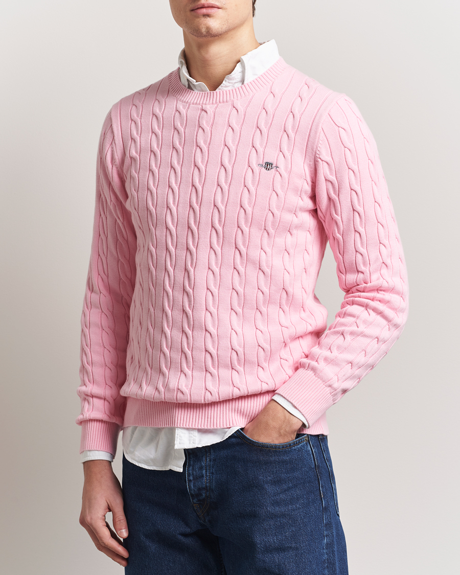Men | Sweaters & Knitwear | GANT | Cotton Cable Crew Neck Pullover California Pink