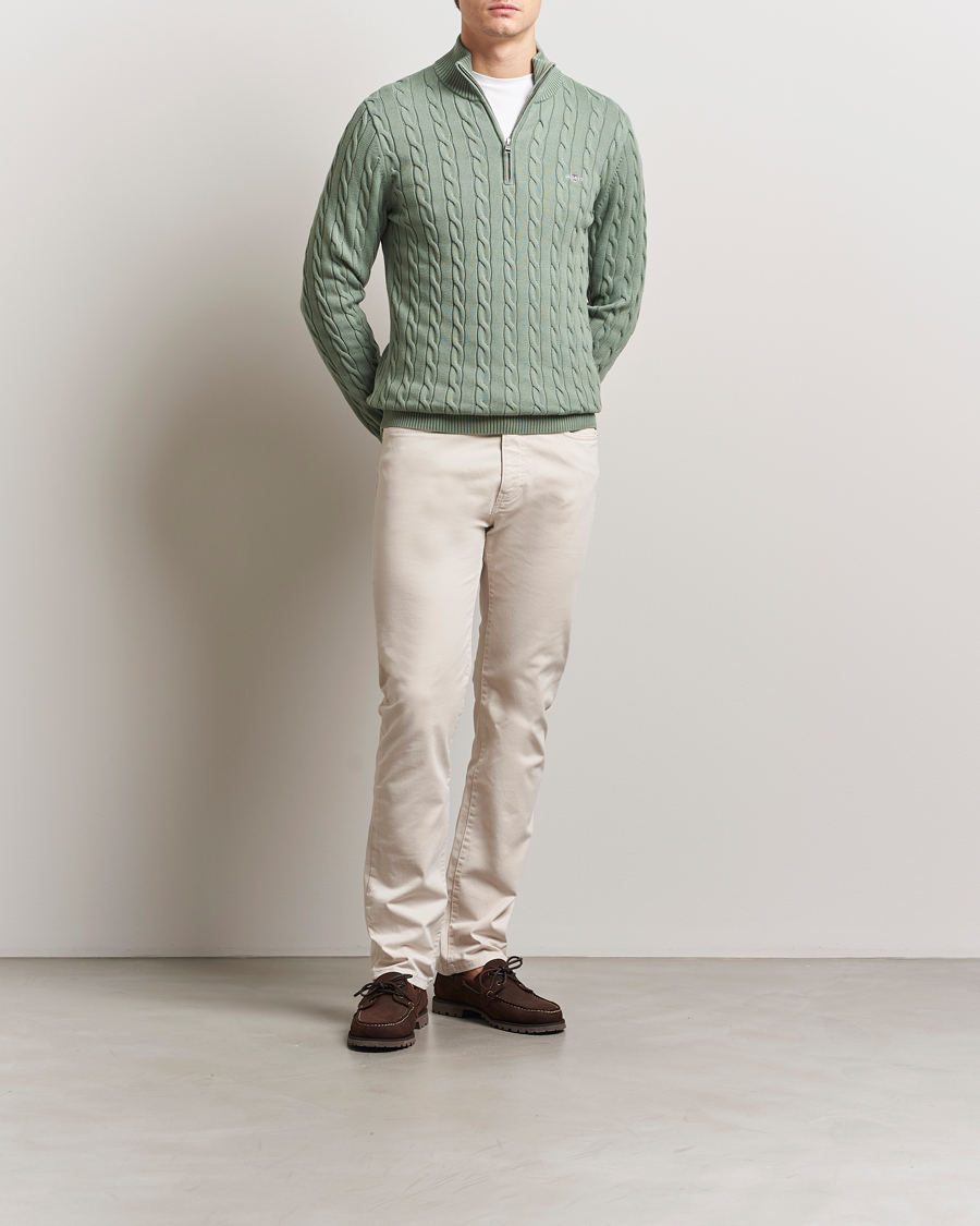 Men | Sweaters & Knitwear | GANT | Cotton Cable Half Zip Kalamata Green
