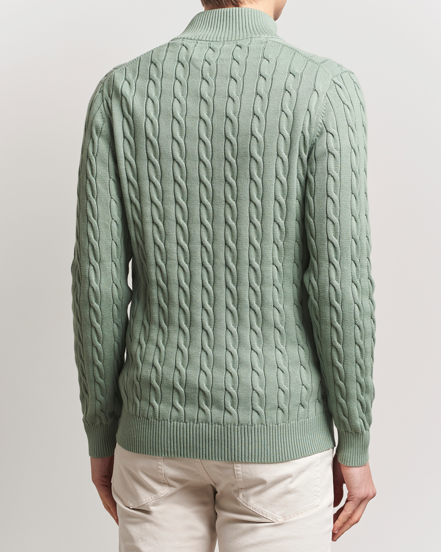 Men | Sweaters & Knitwear | GANT | Cotton Cable Half Zip Kalamata Green