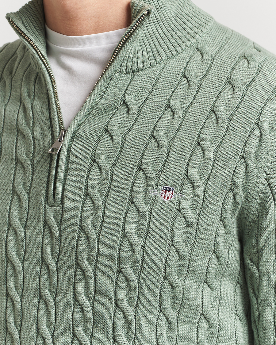 Men | Sweaters & Knitwear | GANT | Cotton Cable Half Zip Kalamata Green