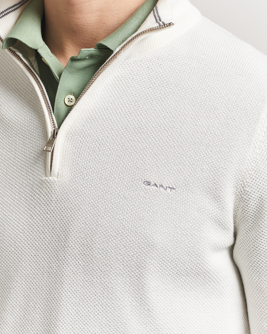 Men | Sweaters & Knitwear | GANT | Cotton Pique Half Zip Eggshell