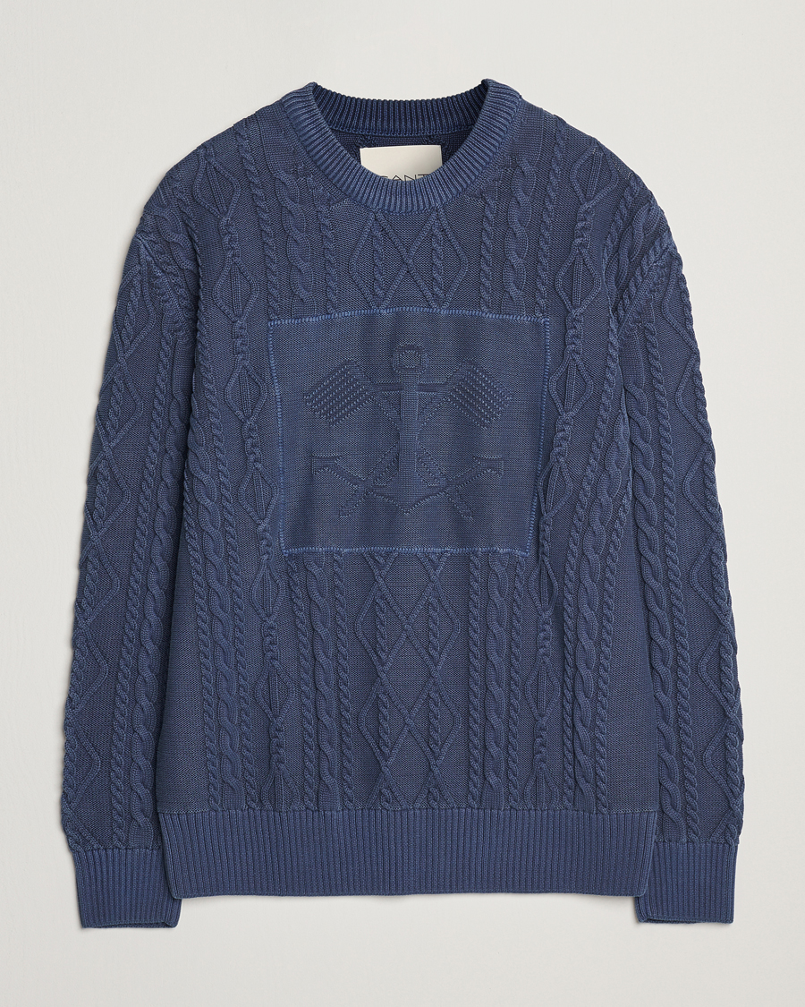 Men | Sweaters & Knitwear | GANT | Aran Cable Knitted Sweater Evening Blue